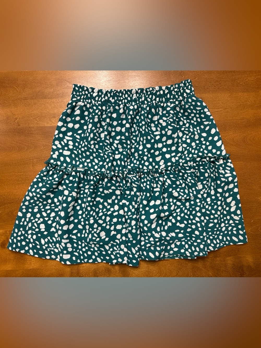 Teal & White Printed Tiered Mini Skirt
